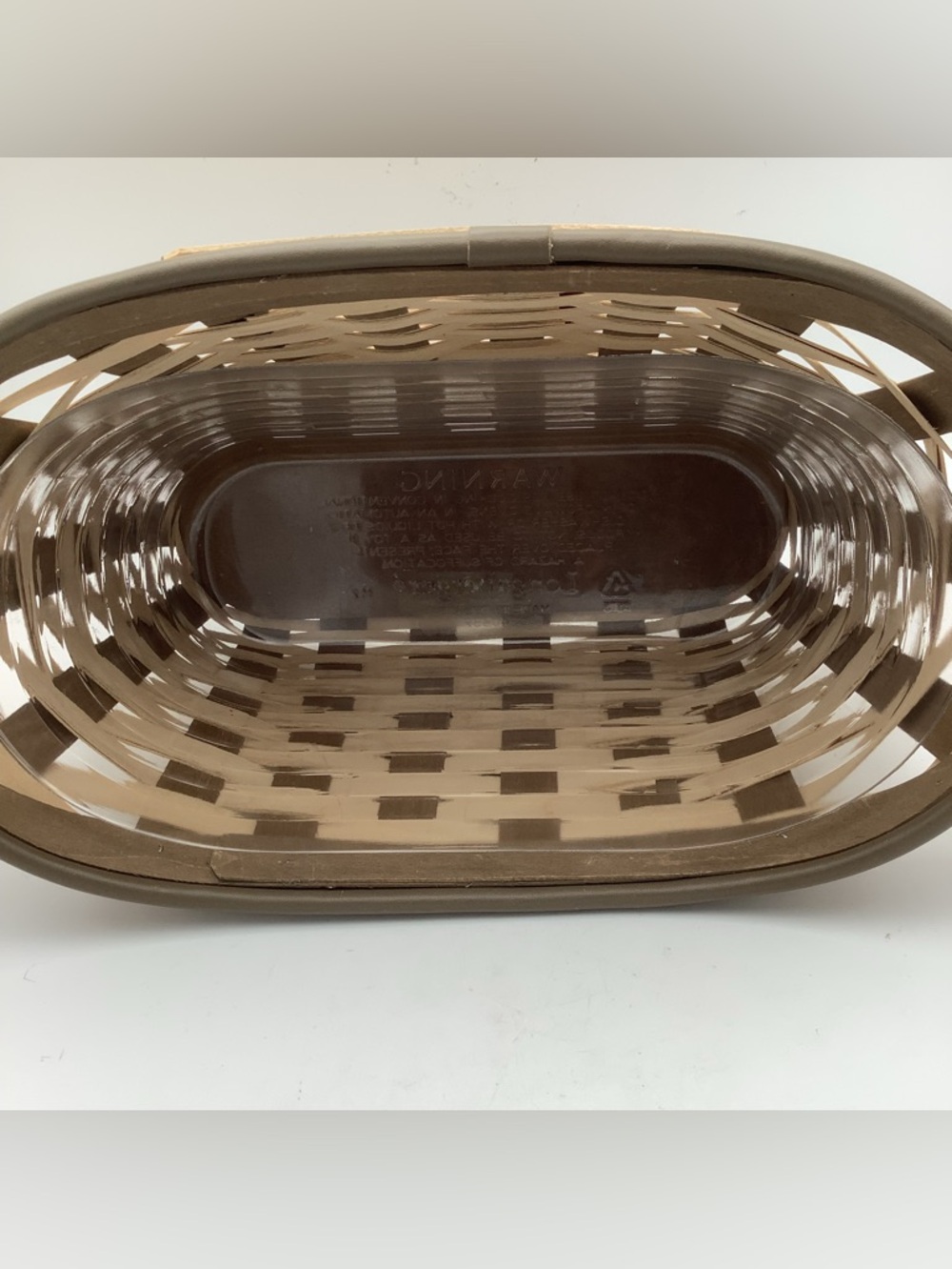 Longaberger Tan and Brown Woven Bicycle Basket with Leather Handles and Liner - Picture 8 of 10